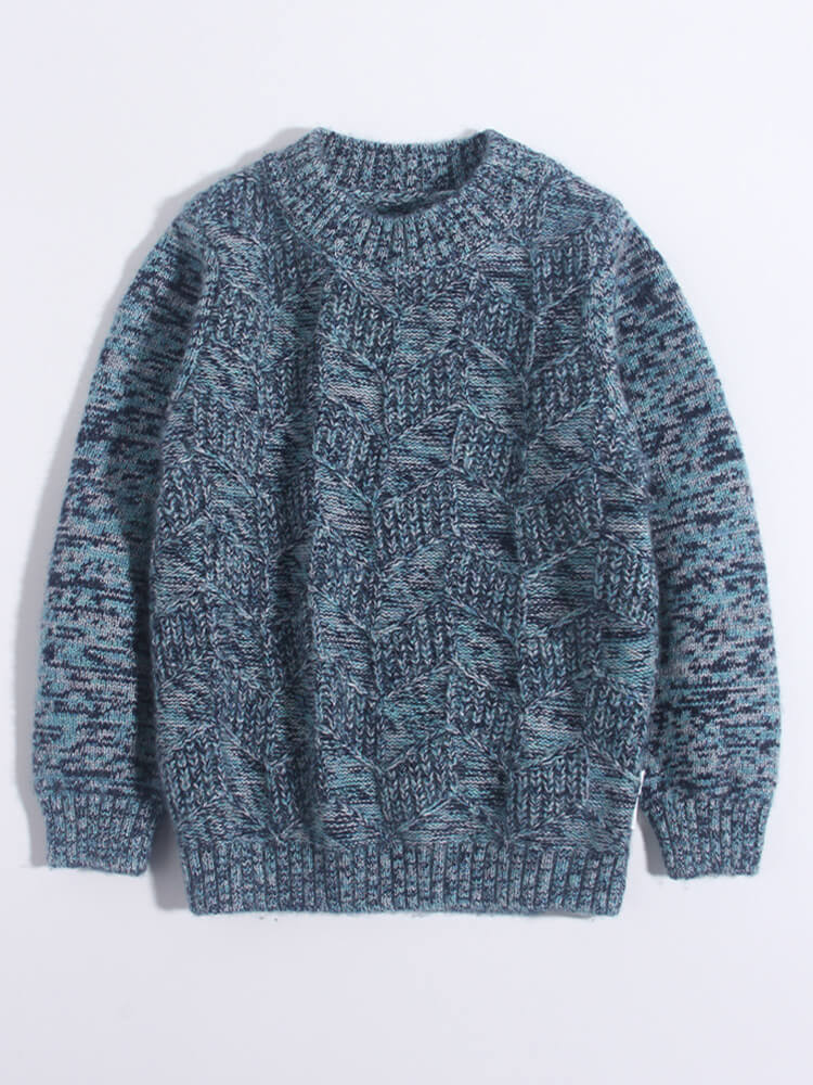 Kids Blue Marl Textured Knit Cashmere Crewneck Sweater
